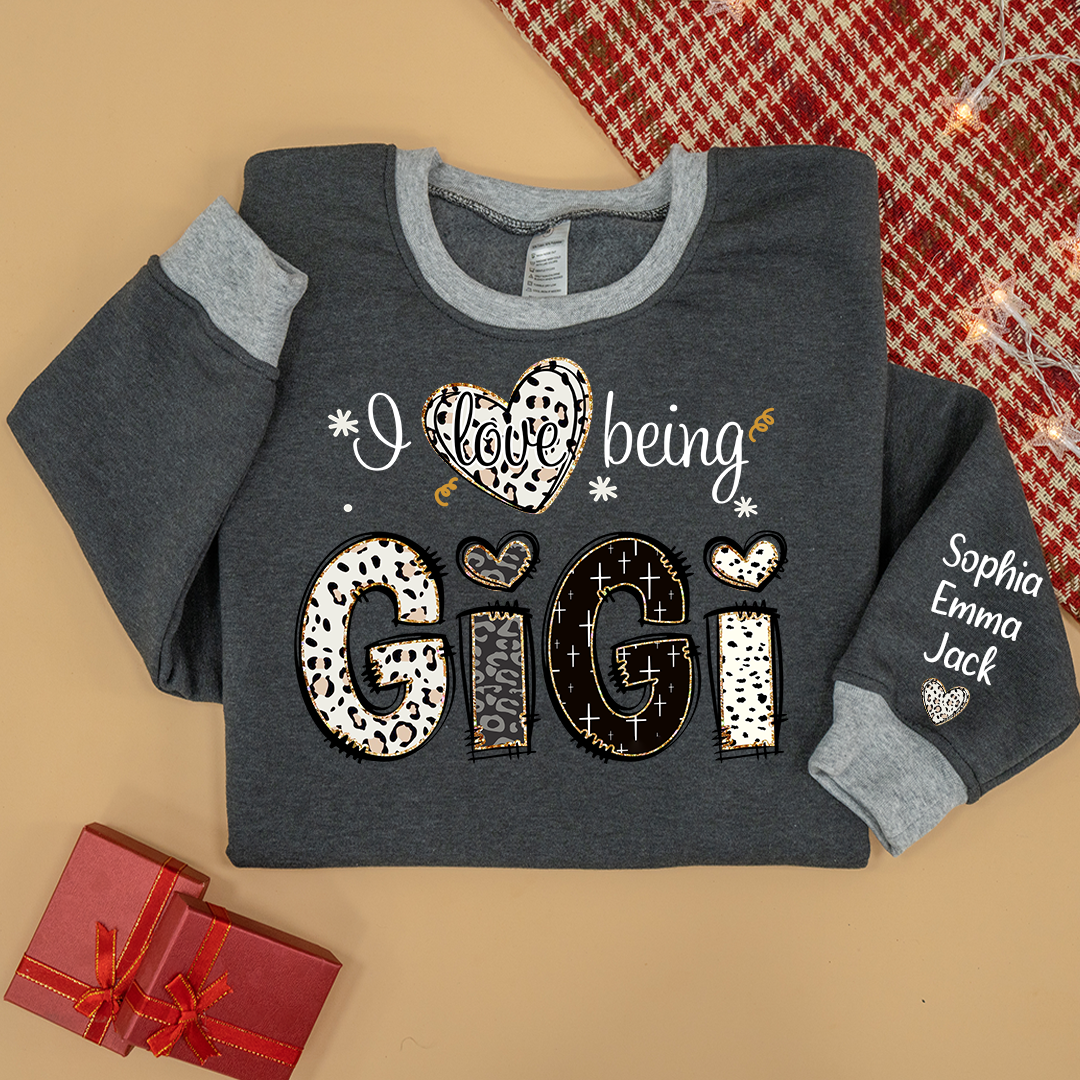 I love being Gigi Bible Style Gift For Grandma And Grandkids Names on Sleeve Sweatshirt Mix