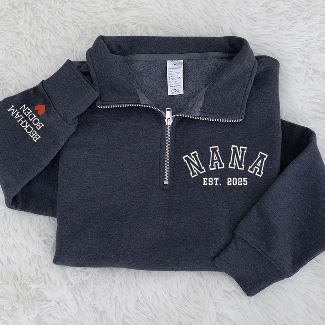 Custom Embroidered Nana est Sweatshirt And Grandkids Quarter Zip Sweater