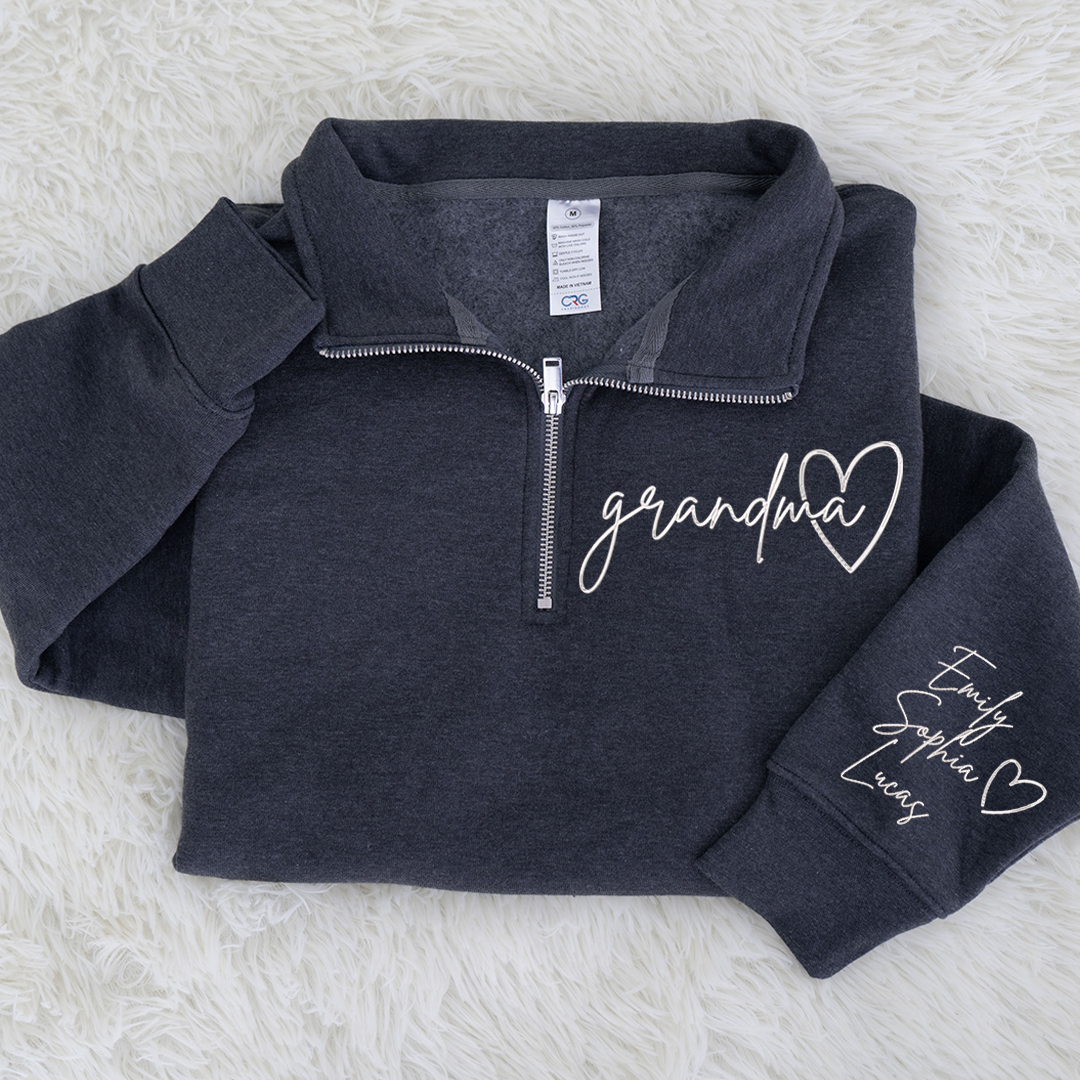 Custom Grandma Sweatshirt, Personalized Grandma Embroidered Quarter Zip Sweater