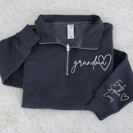 Custom Grandma Sweatshirt, Personalized Grandma Embroidered Quarter Zip Sweater