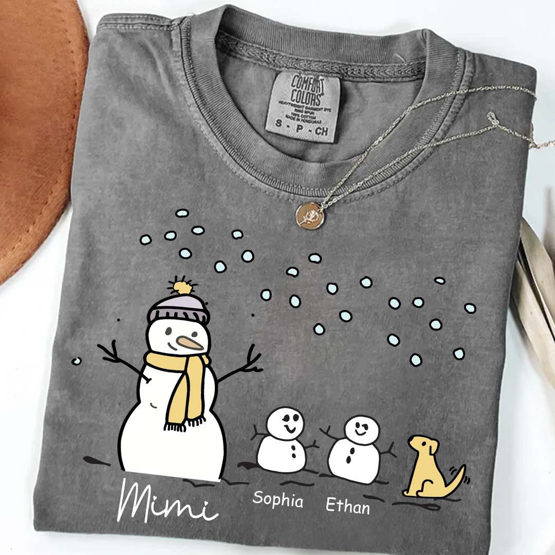 Comfort Colors® Mimi Snowman Dog with Grandkids – Christmas Gifts T-Shirt