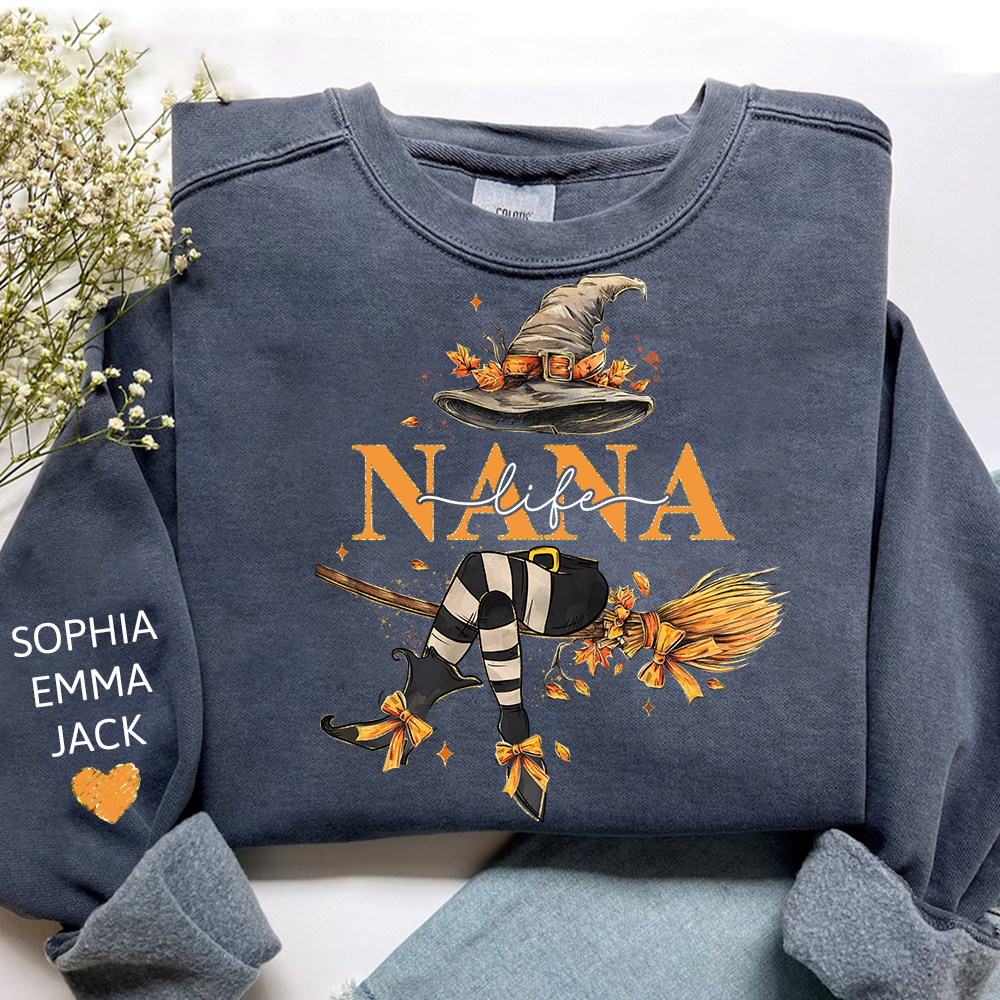 Nana life Witches Broomstick And Grandkids Christmas Sweatshirt