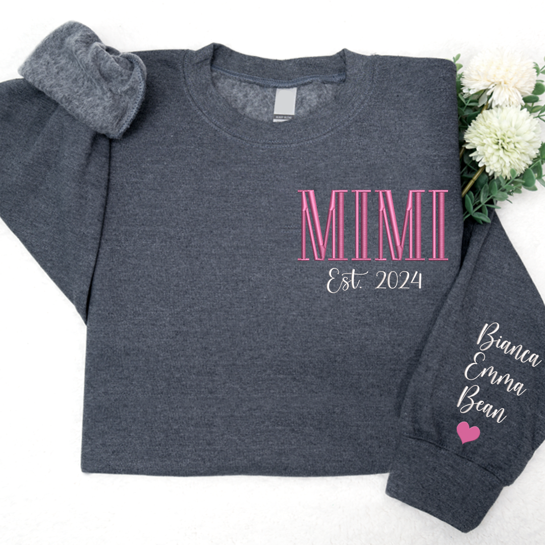 Custom Embroidered MIMI Est Name And Grandkids Sweatshirt