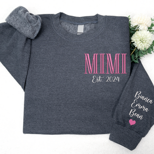 Custom Embroidered MIMI Est Name And Grandkids Sweatshirt