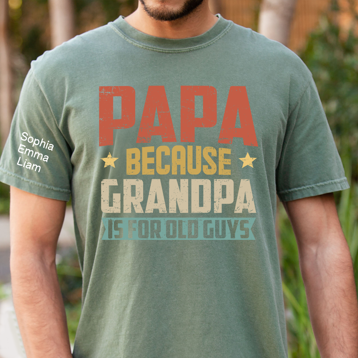 Personalized Papa Because Grandpa is For Old Guys T-Shirt – Custom Family Shirt with Kids' Names, Perfect for Father's Day, Birthday