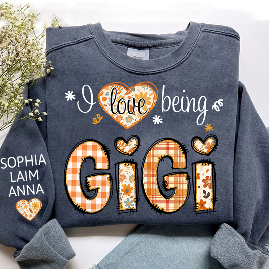 I love being Gigi fall and Grandkids Name Design Sweatshirt