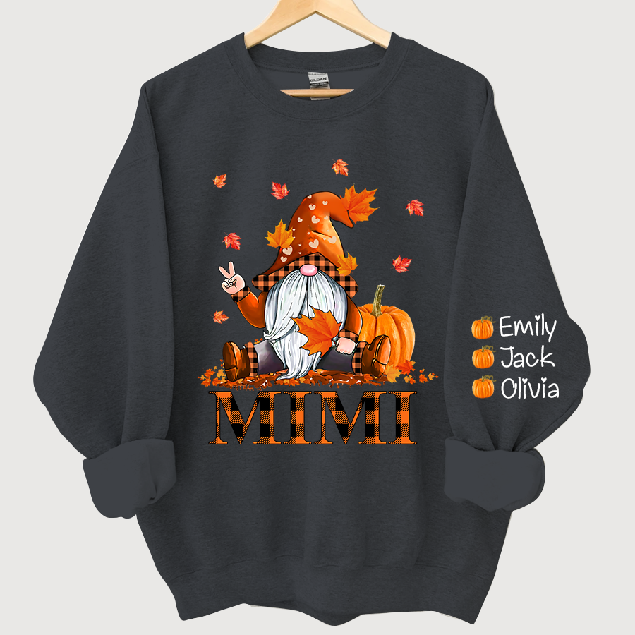 Mimi, Grandma Gnome Fall with Grandkids name Autumn Sweatshirt