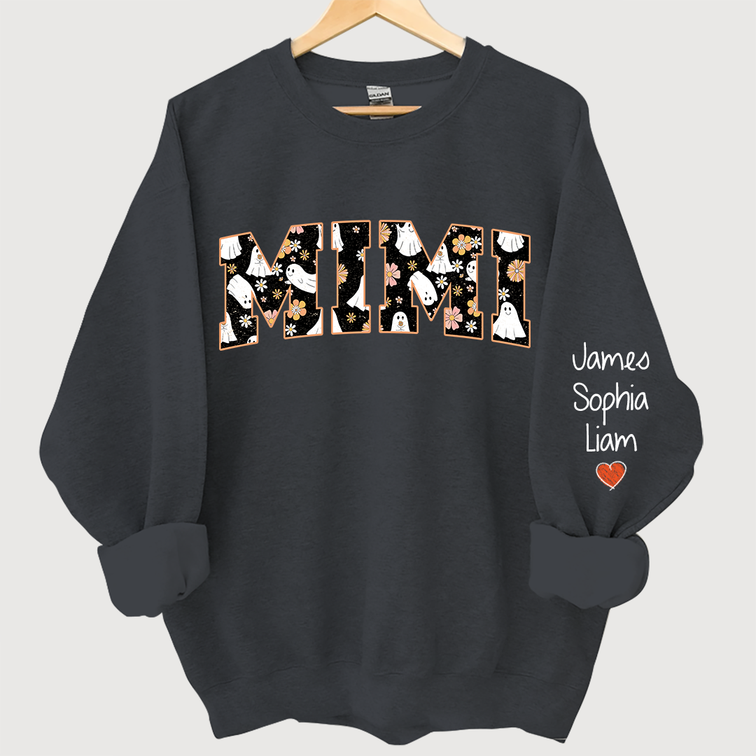 Retro Halloween, Groovy Halloween Mimi And Grandkids Name Sweatshirt