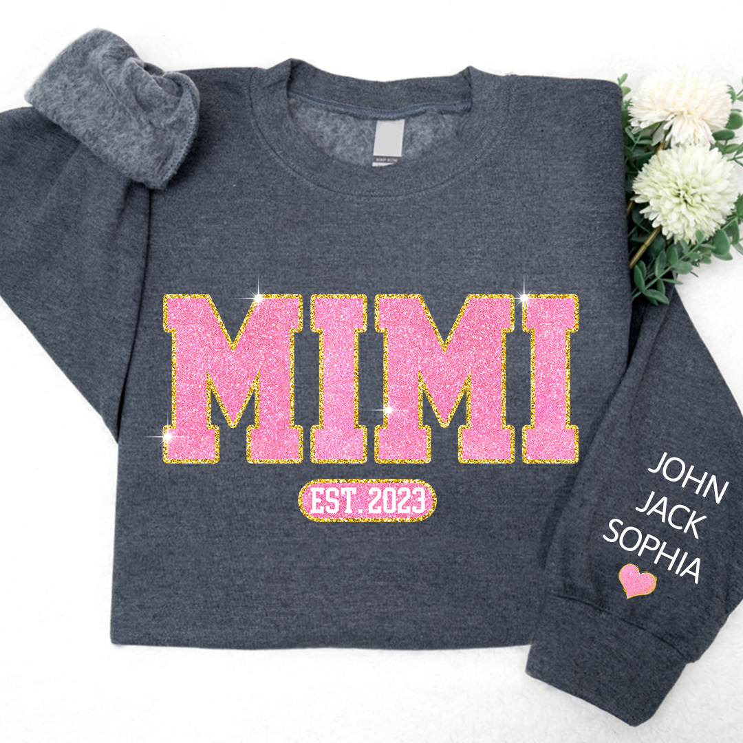 Glitter Pink Custom Name Mimi Nana Grandma Est And Kids Sweatshirt