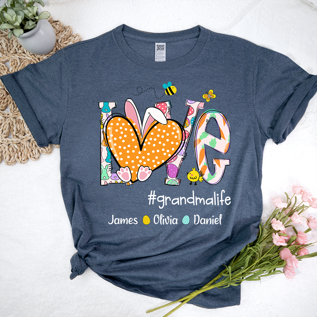 Love Grandmlife Easter Bunny Gift For Family, Custom Grandma And Grandkids T-Shirt
