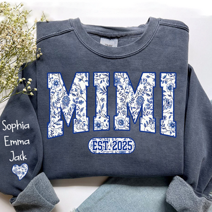 Mimi Floral Toile Blue Water Color Est Gift For Grandma And Grandkids Sweatshirt
