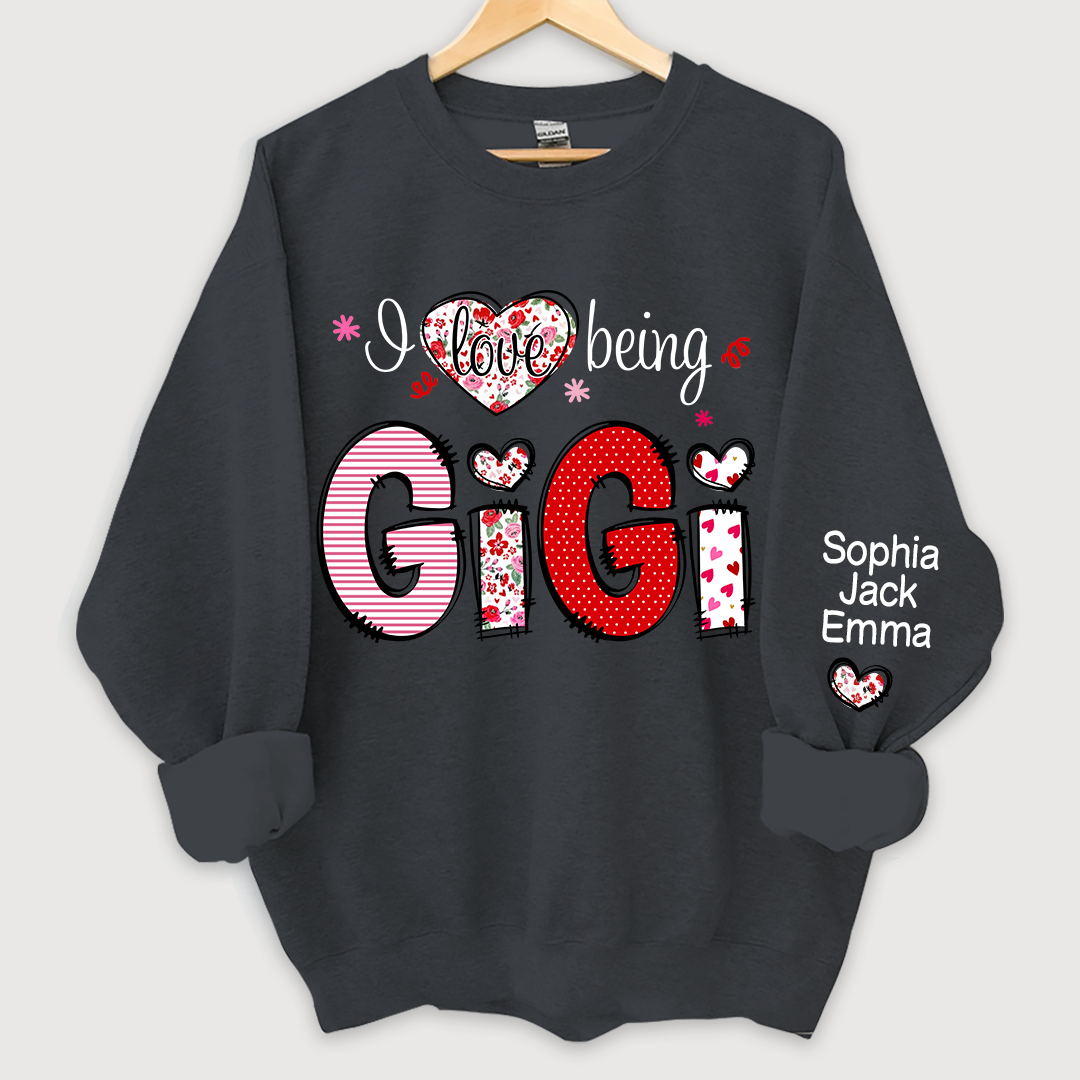 Personalized I Love Being Grandma And Kids Names On Sleeve Sweatshirt, Custom Grandma Sweatshirt, Custom Mother's Day Gift