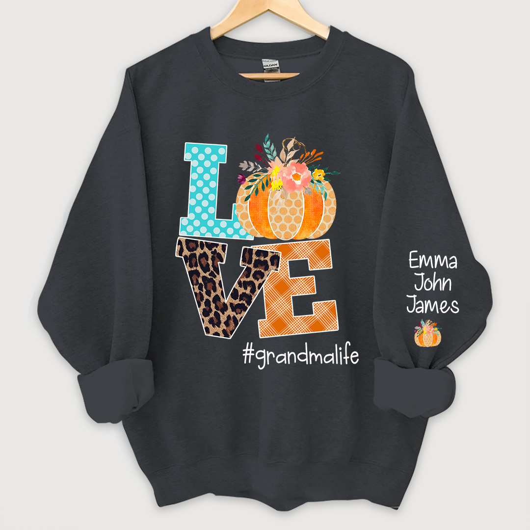 Love grandmalife Pumpkins Autumn And Grandkids Sweatshirt