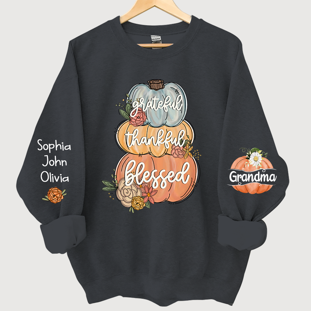 Grateful Thankful Blessed Grandma Autumn And Grandkids Sweatshirt