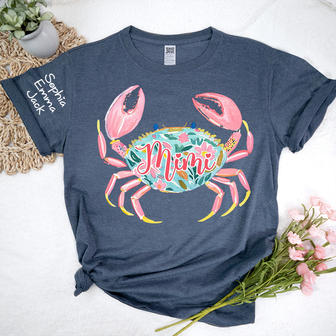 Mimi Crab Shirt Personalized Grandma Shirt, Funny Ocean Animal Tee, Cute Coastal Grandma Gift T-Shirt, Retro Summer Beach Shirt