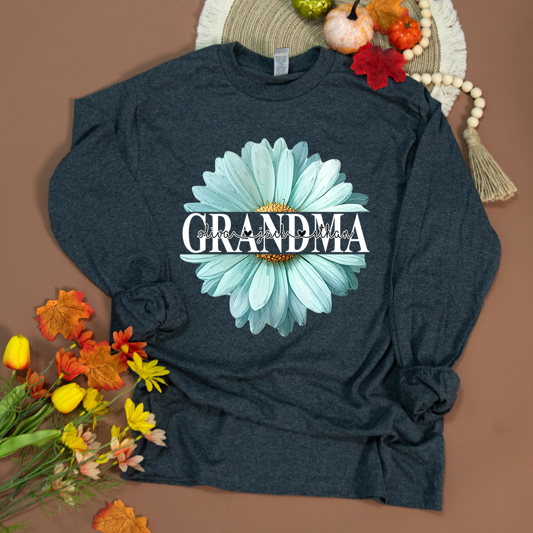 Grandma Flower Daisy Color And Grandkids Mother's Day Longsleeve