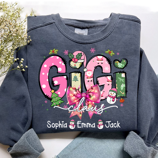 Gigi claus tree santa And Grandkids Christmas Sweatshirt