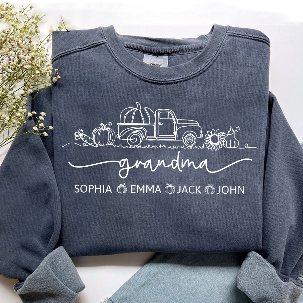 Grandma Truck Pumpkin And Grandkids Fall Sweatshirt
