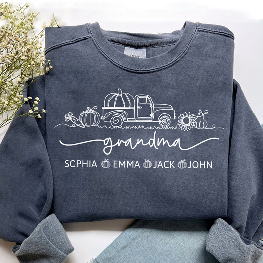 Grandma Truck Pumpkin And Grandkids Fall Sweatshirt