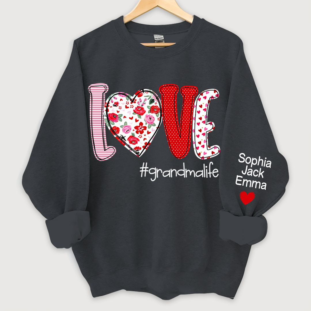 Personalized Love Grandmalife And Kids Names On Sleeve Sweatshirt, Personalized Mother's Day Gift