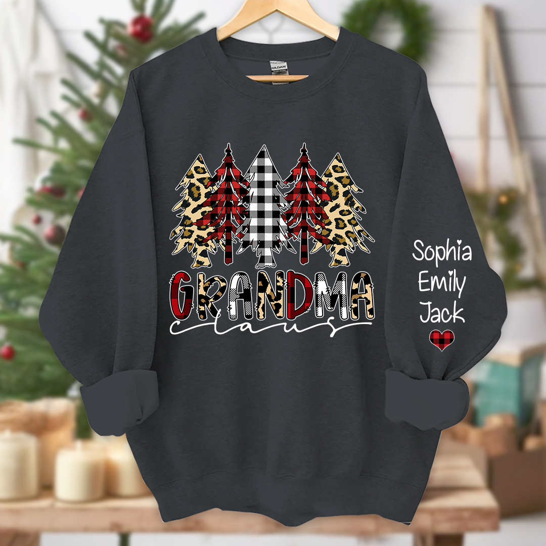 Personalized Christmas tree Grandma claus And Grandkids Sweatshirt