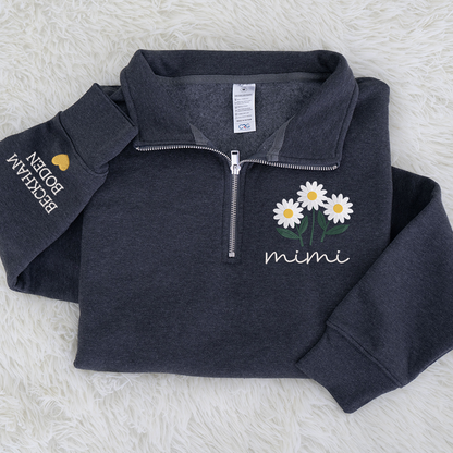 Embroidered Mimi daisy flower Sweatshirt And Grandkids Quarter Zip Sweater