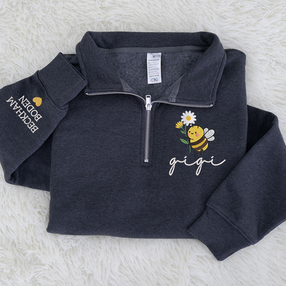 Embroidered Gigi bee flower Sweatshirt And Grandkids Quarter Zip Sweater