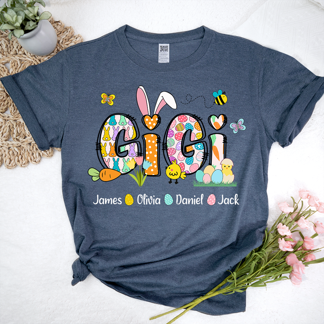 Personalized Gigi Easter Bunny Gift For Family, Custom Grandma And Grandkids T-Shirt