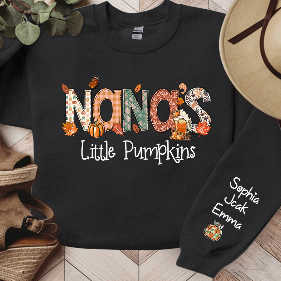 Nana's Little Pumpkins With Grandkids Names Autumn Sweatshirt