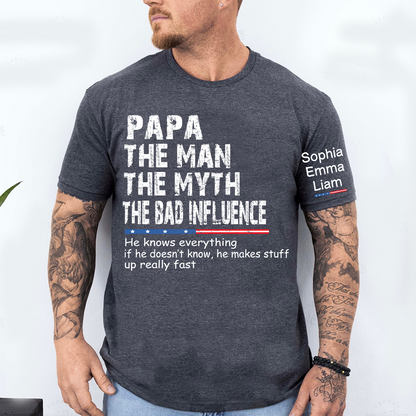 Personalized Dad Papa Grandpa Shirt, Custom Papa Legend Influence T-Shirt, Custom Birthday Fathers Day Gift, Funny Family