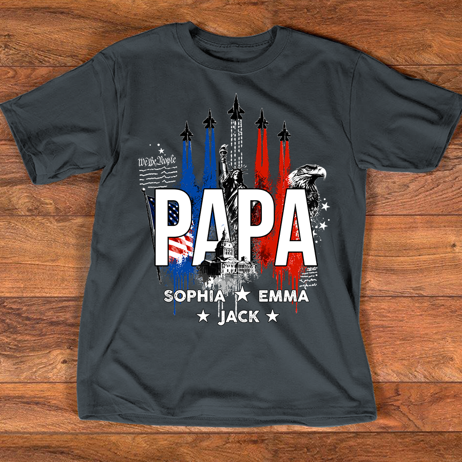 Personalized Papa Patriotic Shirt Custom Kids Names, American Flag Family Shirt Gift For Father's Day Birthday 4th of July