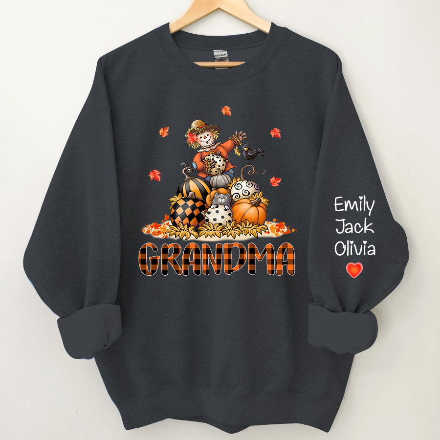 Grandma Fall Halloween Gift Custom Kidnames  Sweatshirt