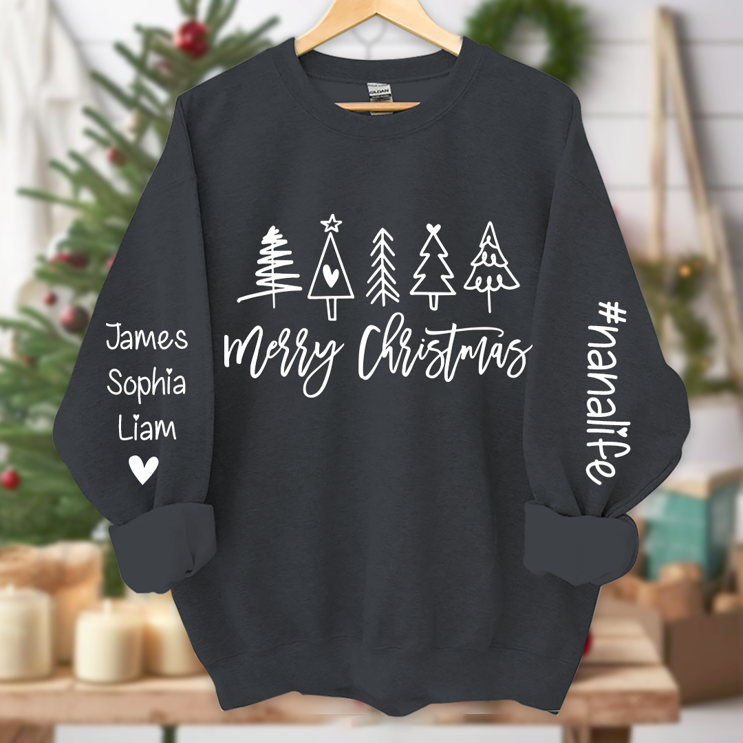 Nanalife Est Merry Christmas trees And Grandkids Names Sweatshirt