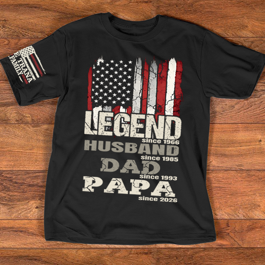 Personalized Patriotic T-Shirt for Dad, Husband, or Papa, Custom Family Shirt with American Flag, Perfect for Father's Day or Birthday