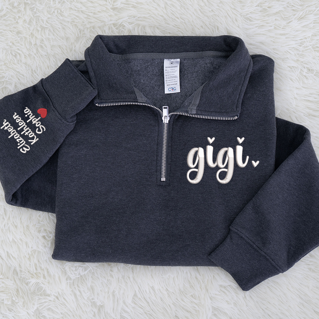 Embroidered Gigi heart Sweatshirt And Grandkids Quarter Zip Sweater