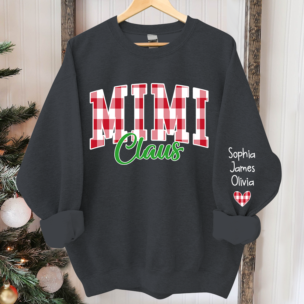 Mimi claus Buffalo Plaid And GrandKids Names Christmas 2024 Sweatshirt