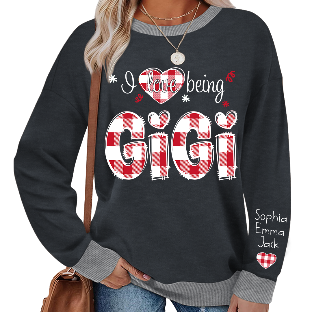 Custom 'I Love Being Gigi' Christmas & Valentine Gift for Grandmothers - Personalized Names - Cozy Holiday Shirt for Gigi Sweatshirt Mix