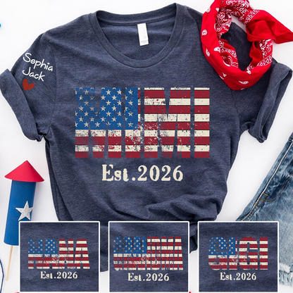 Mimi est Shirt, USA Flag Design, Custom Name, 4th of July Shirt, Independence Day Family T Shirt