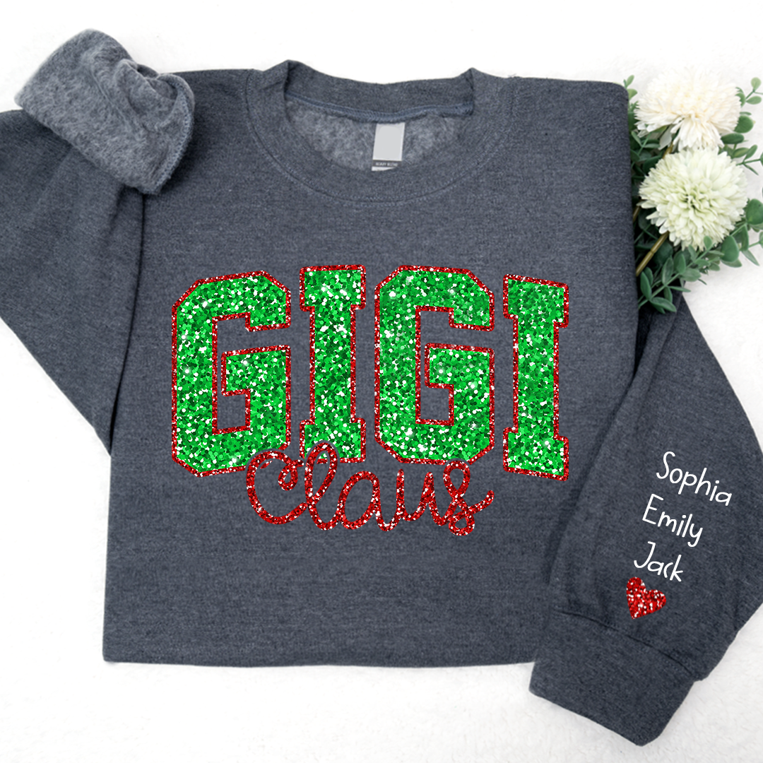 Glitter Red Gigi Claus Christmas With Grandkids Sweatshirt