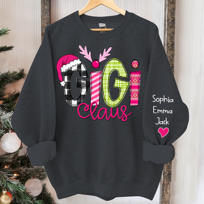 Custom Christmas Gigi Claus Pink And Grandkids Sweatshirt