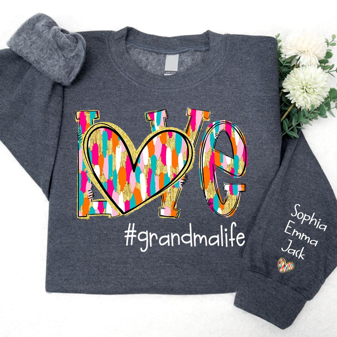 Personalized Love grandmalife Colorful And Grandkids Chritsmas Sweatshirt