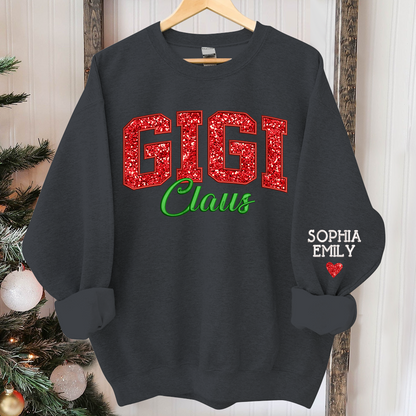 Glitter Embroidered Gigi Claus And GrandKids Christmas 2024 Sweatshirt