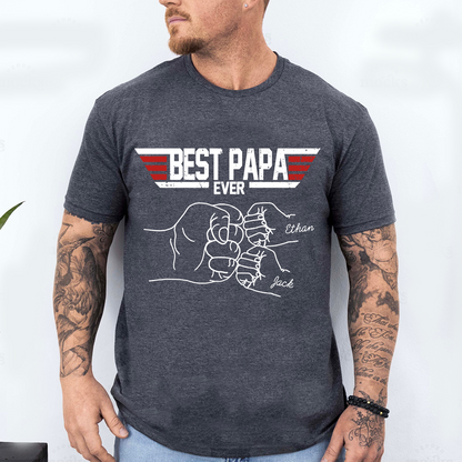 Best Papa Ever Shirt Personalized Kids Names, Custom Grandpa Fist Bump T Shirt for Dad Papa Grandfather, Fathers Day Family Gift