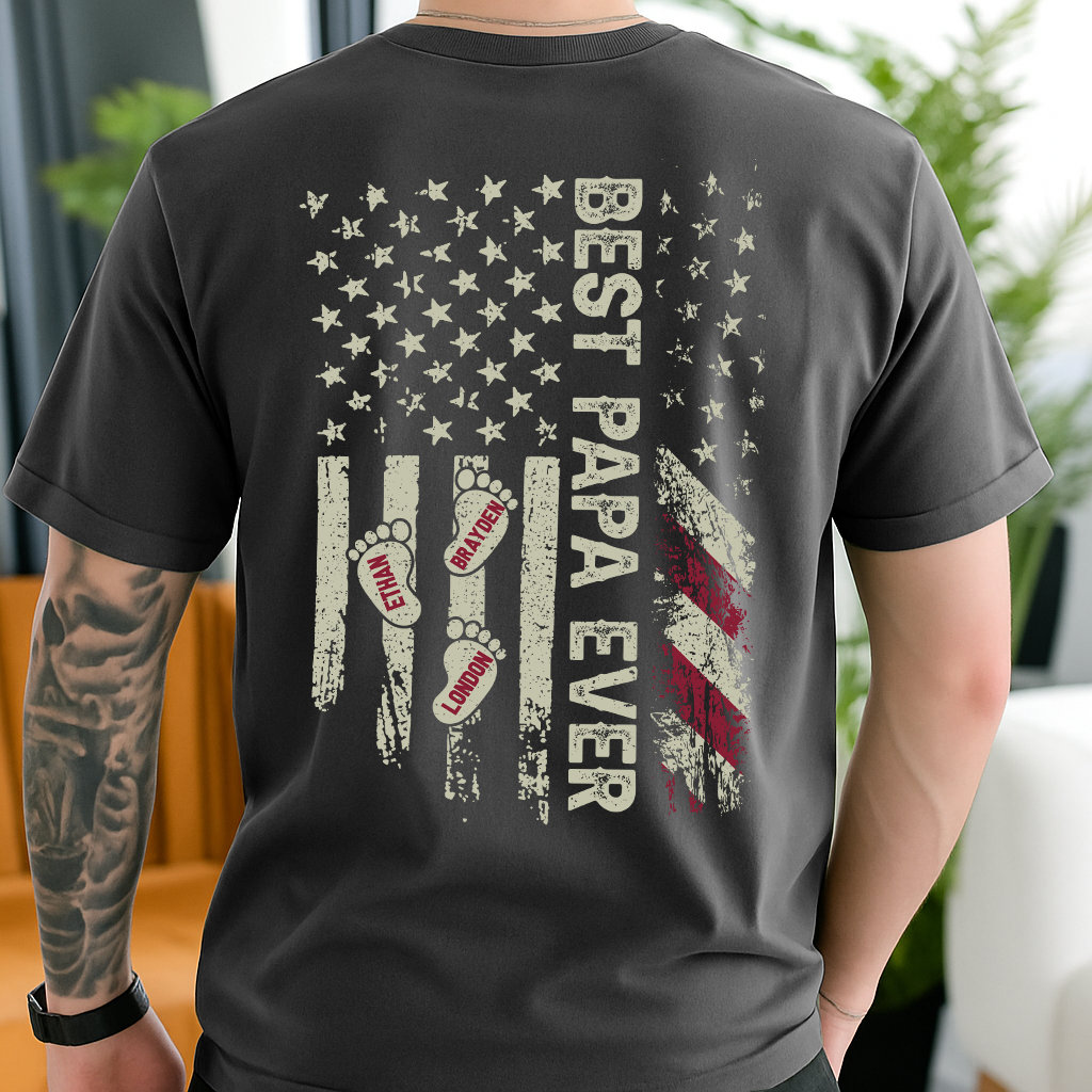 Personalized Best Dad Ever Flag Father's Day Gift for Him T-Shirt