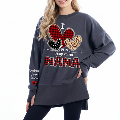 I Love Being Calling Nana Oversized Sweatshirt, Personalized Grandma Shirt with Kids Names