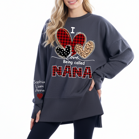 I Love Being Calling Nana Oversized Sweatshirt, Personalized Grandma Shirt with Kids Names