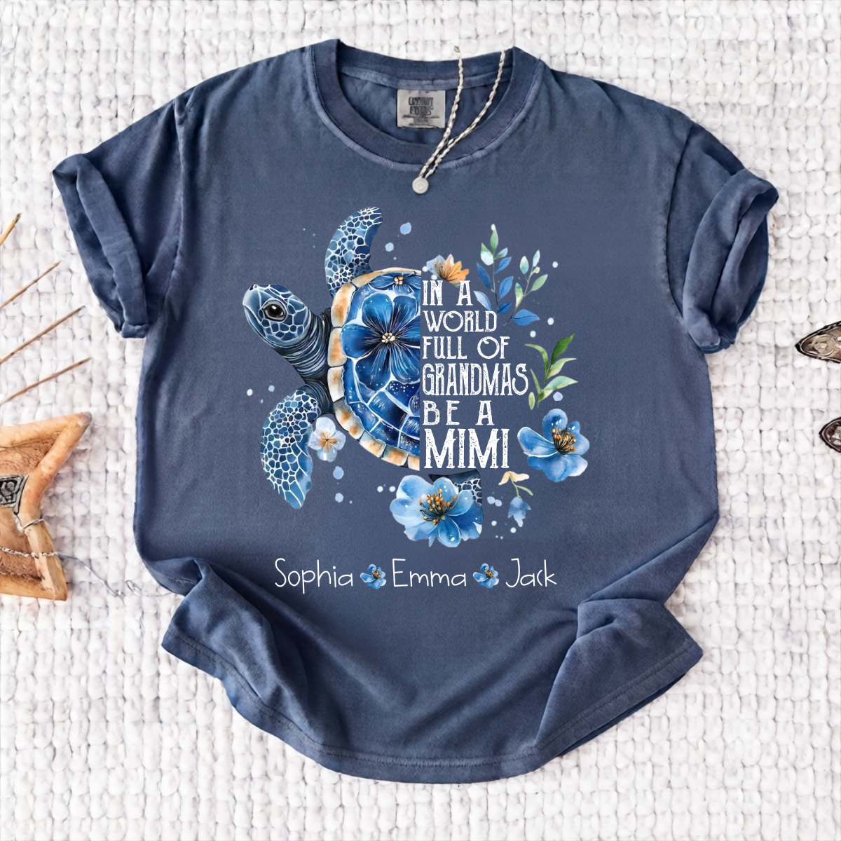 Comfort Colors® In A World Full Of Grandmas Be A Mimi Shirt, Sea Turtle Floral T-Shirt, Personalized Mimi Gift, Grandma Beach Tee