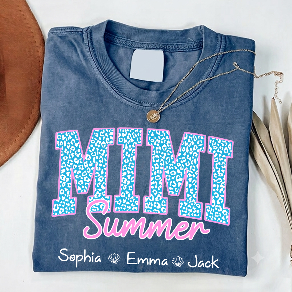 Comfort Colors® Personalized Mimi Summer Shirt, Custom Grandkids Names Shirt, Leopard Heart Grandma Shirt, Summer Gift for Mimi Nana Gigi, Birthday Mothers Day Shirt