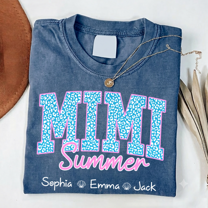 Comfort Colors® Personalized Mimi Summer Shirt, Custom Grandkids Names Shirt, Leopard Heart Grandma Shirt, Summer Gift for Mimi Nana Gigi, Birthday Mothers Day Shirt