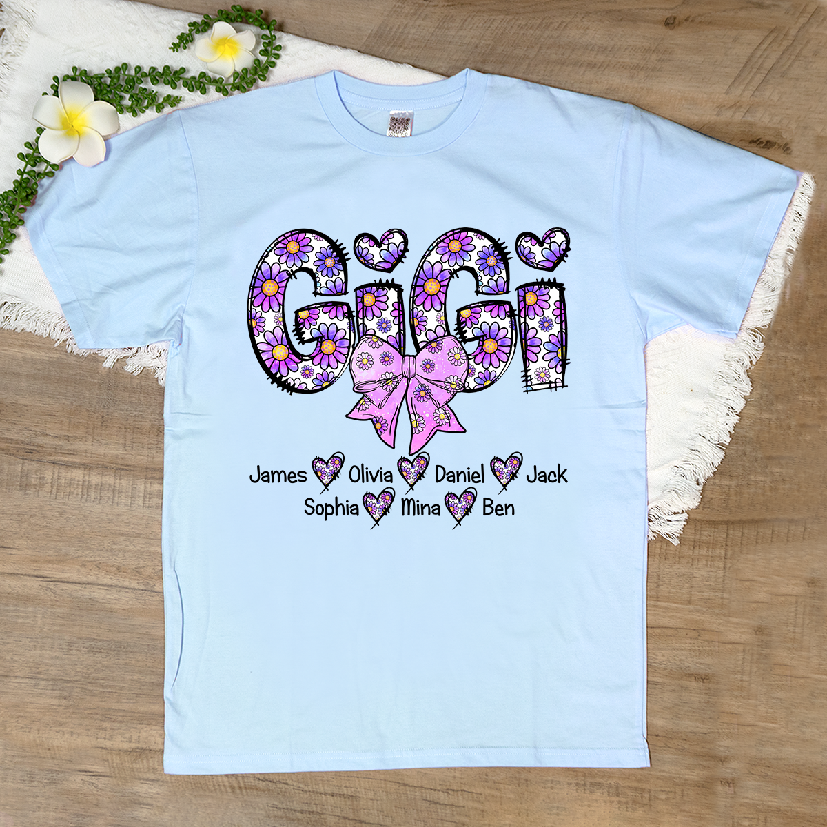 Personalized Gigi Purple Daisy Color With Grandkids Mother's Day TH T-Shirt